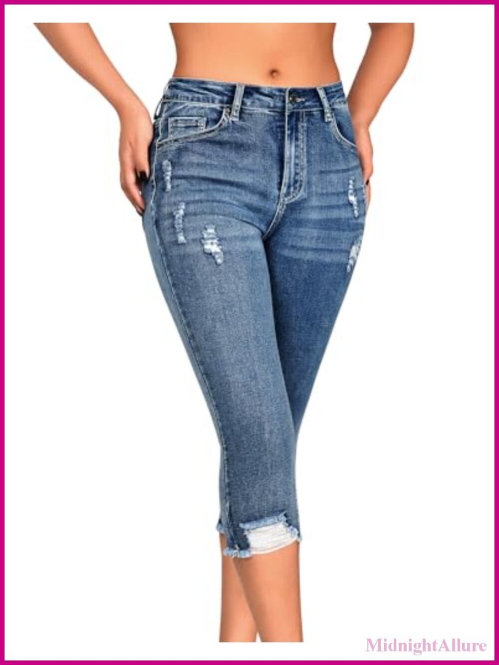 Mid Rise Skinny Capri Distressed Cropped Stretch Jeans